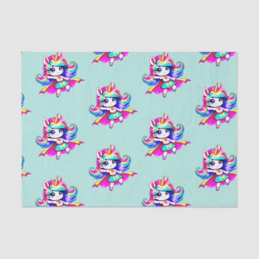 ユニコーンすごいかわいい女の子グリーンピンク 薄葉紙 (正面)