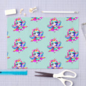 ユニコーンすごいかわいい女の子グリーンピンク 薄葉紙 (クラフト)