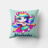 ユニコーンすごいかわいい女の子グリーン海軍文字Tシャツ クッション (裏面)