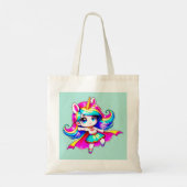 ユニコーンすごいかわいい女の子グリーン海軍文字Tシャツ トートバッグ (裏面)