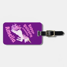 ユニコーンすごいライダーパープルピンクの子供の名前タグ ラゲッジタグ