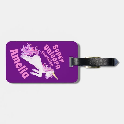 ユニコーンすごいライダーパープルピンクの子供の名前タグ ラゲッジタグ (裏面横)
