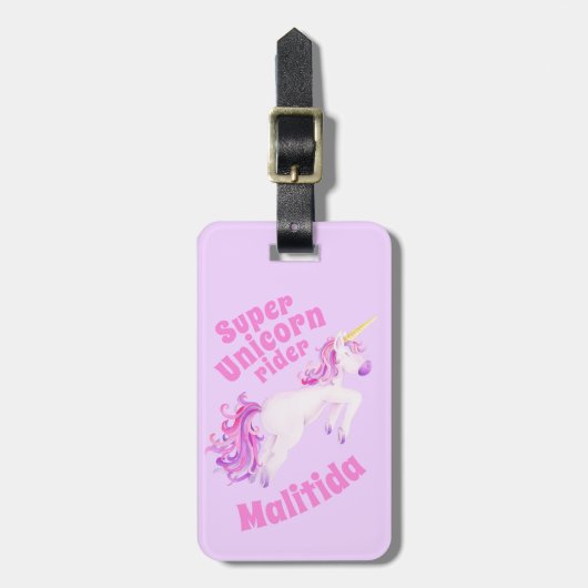 ユニコーンすごいライダーピンクのユニコーン子供の名前タグ ラゲッジタグ (正面縦)