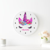 ユニコーンすごい花がガーリー可愛い ラージ壁時計 (ホーム)