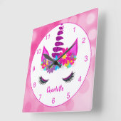 ユニコーンすごい花のかわいいガーリーパーソナライズされた スクエア壁時計 (傾斜)