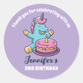 ユニコーンとお誕生日ケーキキッズパーティーの好意 ラウンドシール