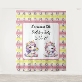 ユニコーンとかすみ草、子供の誕生日パーティー タペストリー