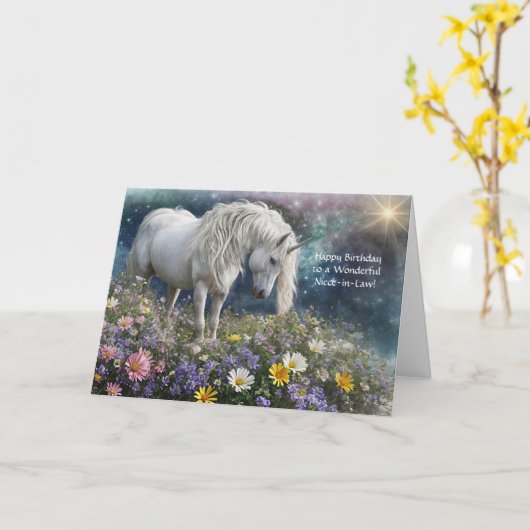 ユニコーンとの法律ハッピーバースデーのかわいらし姪 カード (黄色い花)