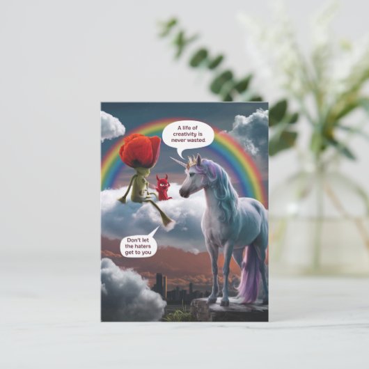 ユニコーンとクリッター創造性の生活を許さない ポストカード (スタンド正面)
