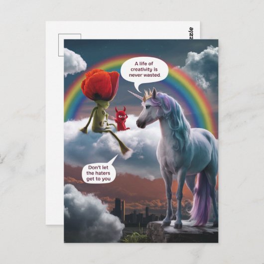 ユニコーンとクリッター創造性の生活を許さない ポストカード (正面/裏面)