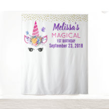 ユニコーンとコンフェッティの誕生日写真バックドロップ