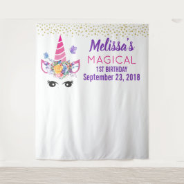 ユニコーンとコンフェッティの誕生日写真バックドロップ タペストリー