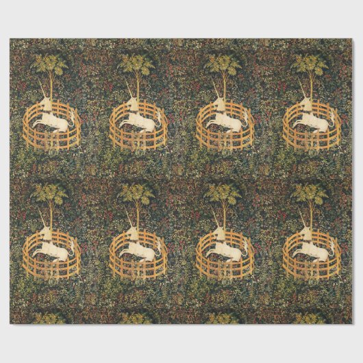 ユニコーンとゴシックのファンタジーの花，フローラモチーフ ラッピングペーパー (フラット)