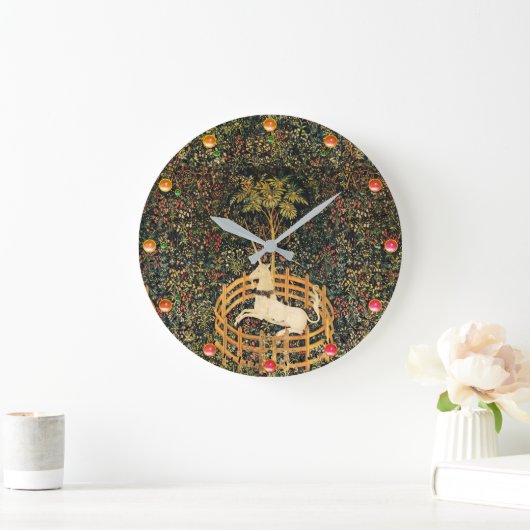 ユニコーンとゴシックのファンタジーの花，フローラモチーフ ラージ壁時計 (ホーム)