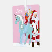 ユニコーンとサンタクロースのクリスマスツリー名を追加 メタルオーナメント (正面左)