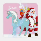 ユニコーンとサンタクロースのクリスマスツリー名を追加 メタルオーナメント (正面)