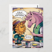 ユニコーンとサンフラワー創造性の漫画の生活 ポストカード (正面/裏面)