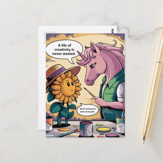 ユニコーンとサンフラワー創造性の漫画の生活 ポストカード (正面/裏面インサイチュ)