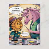 ユニコーンとサンフラワー創造性の漫画の生活 ポストカード (正面)