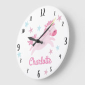 ユニコーンとスターカスタムズの子供の名前子供部屋 ラージ壁時計 (傾斜)