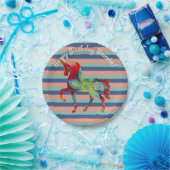 ユニコーンとストライプ誕生日紙プレート ペーパープレート (パーティー)