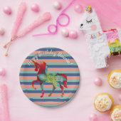 ユニコーンとストライプ誕生日紙プレート ペーパープレート (パーティー)