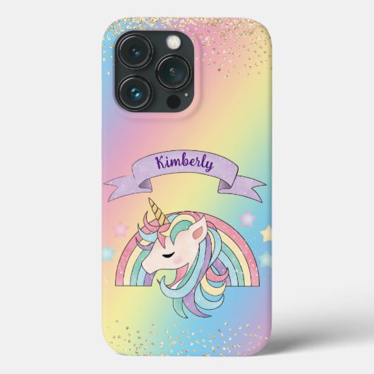 ユニコーンとスパークルレインボー＋ゴールドラメ Case-Mate iPhoneケース (裏面)