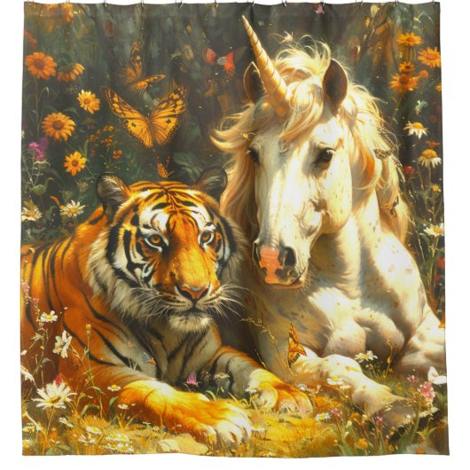 ユニコーンとタイガー シャワーカーテン (正面)