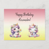 ユニコーンとデイジー、「お誕生日おめでとう」 ポストカード (正面)