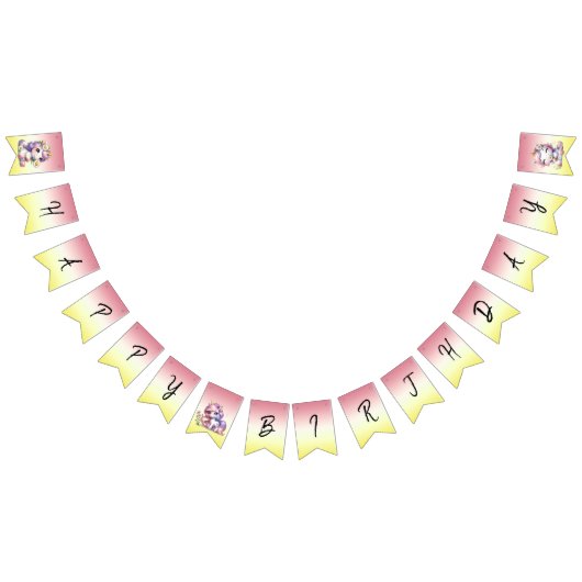 ユニコーンとデイジー、「ハッピーバースデー」 バンティングフラッグ (全)