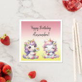 ユニコーンとデイジー、「ハッピーバースデー」パーティー スタンダードカクテルナプキン (インサイチュ)