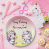 ユニコーンとデイジー、「ハッピーバースデー」パーティー ペーパープレート (パーティー)