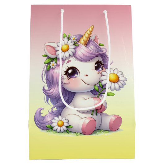 ユニコーンとデイジー、「ハッピーバースデー」 ミディアムペーパーバッグ (裏面)