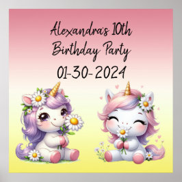 ユニコーンとデイジー、子供の誕生日パーティマット ポスター