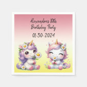 ユニコーンとデイジー、子供の誕生日パーティー スタンダードカクテルナプキン (正面)