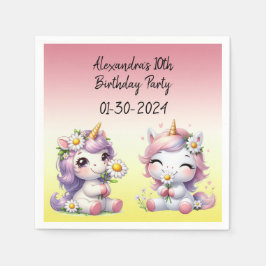 ユニコーンとデイジー、子供の誕生日パーティー スタンダードカクテルナプキン