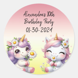 ユニコーンとデイジー、子供の誕生日パーティー ラウンドシール