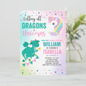 ユニコーンとドラゴンの誕生日招待状 - 魔法の世界 招待状 (スタンド正面)