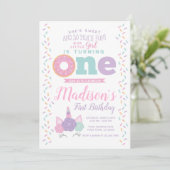 ユニコーンとドーナツ 1歳の誕生日 招待状 (スタンド正面)