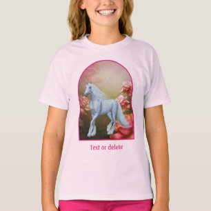 ユニコーンとバラの幻想的な馬のアート Tシャツ