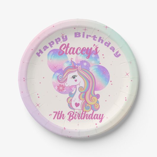 ユニコーンとバルーン誕生日パーティー紙プレート ペーパープレート (正面)