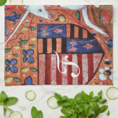 ユニコーンとファンタジーの花,フローラモチフモノグラム キッチンタオル (折り畳み)