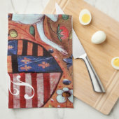 ユニコーンとファンタジーの花,フローラモチフモノグラム キッチンタオル (四つ折り)