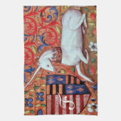 ユニコーンとファンタジーの花,フローラモチフモノグラム キッチンタオル (縦)