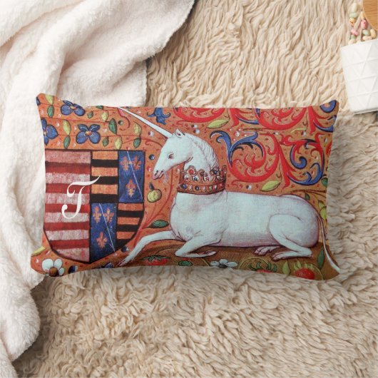 ユニコーンとファンタジーの花,フローラモチフモノグラム ランバークッション (ブランケット)