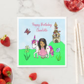 ユニコーンとフェアリーパーソナライズされたの誕生日パーティー スタンダードランチョンナプキン (インサイチュ)