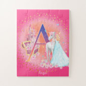 ユニコーンとプリンセスと城の手紙Aモノグラム ジグソーパズル (縦)