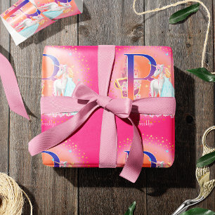 ユニコーンとプリンセスと城文字Bモノグラム ラッピングペーパー