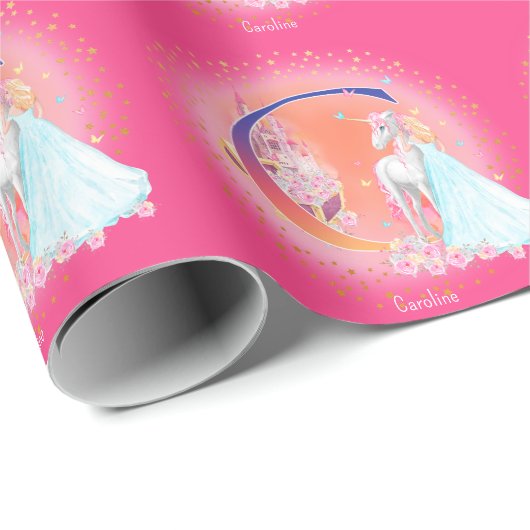 ユニコーンとプリンセスと城文字Cモノグラム ラッピングペーパー (ロールコーナー)