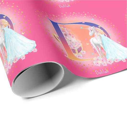 ユニコーンとプリンセスと城文字Dモノグラム ラッピングペーパー (ロールコーナー)